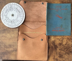 AMERICAN AIRLINES 1945 AIR NAVIGATION CIRCULAR COMPUTER W/MANUAL LEATHER CASE